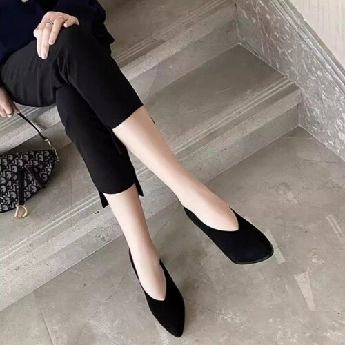 意尔康心选黑色绒面工作鞋女2026秋季新款方头高跟鞋久站不累脚女