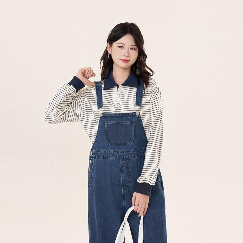 孕妇裤2025秋季2025新款新疆棉复古休闲阔腿减龄翻边牛仔背带