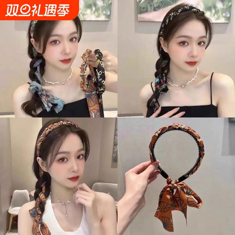 复古链条编发发箍一体式带飘带头箍高级感发带女绑发压发发卡头饰