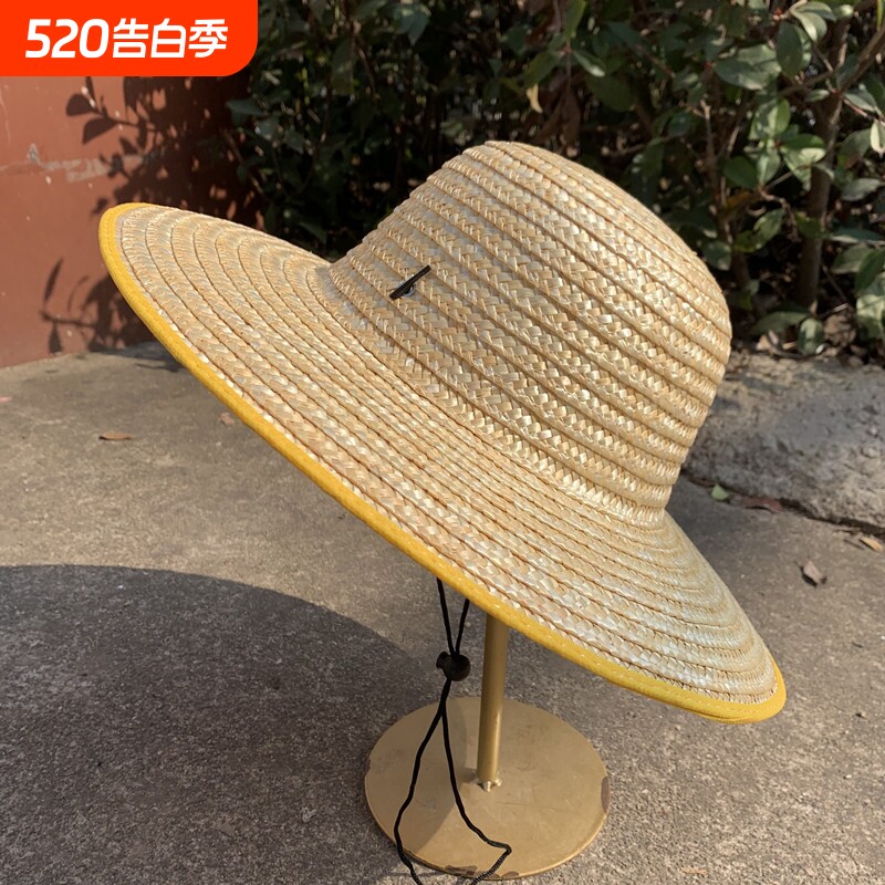 手工包边草帽麦秆草编农民中年劳保帽遮阳男女夏季大沿帽干活钓鱼
