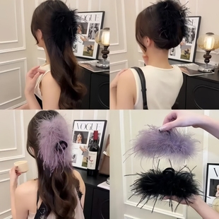 百搭发饰女 大号鲨鱼夹后脑勺抓夹时尚 新款 超仙毛毛抓夹网红爆款