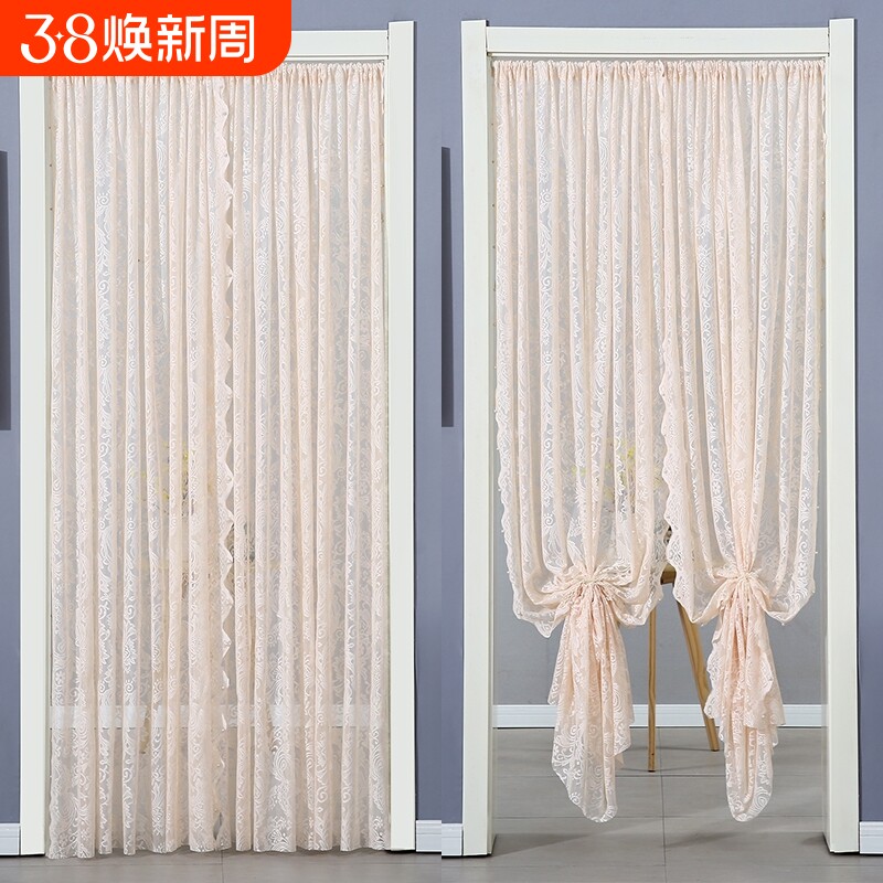 纱帘飘窗内开窗钉珠法式复古魔术贴免打孔蕾丝田园窗帘门帘隔断帘