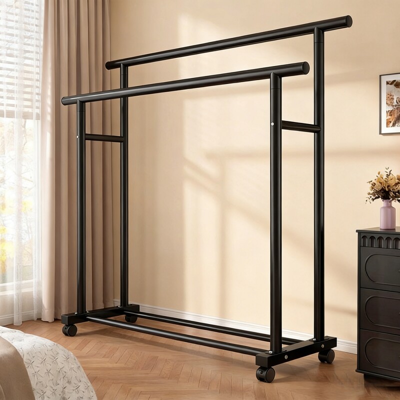 简易晾衣架落地加粗加厚挂衣服架子家用卧室衣帽架出租屋晾晒衣杆