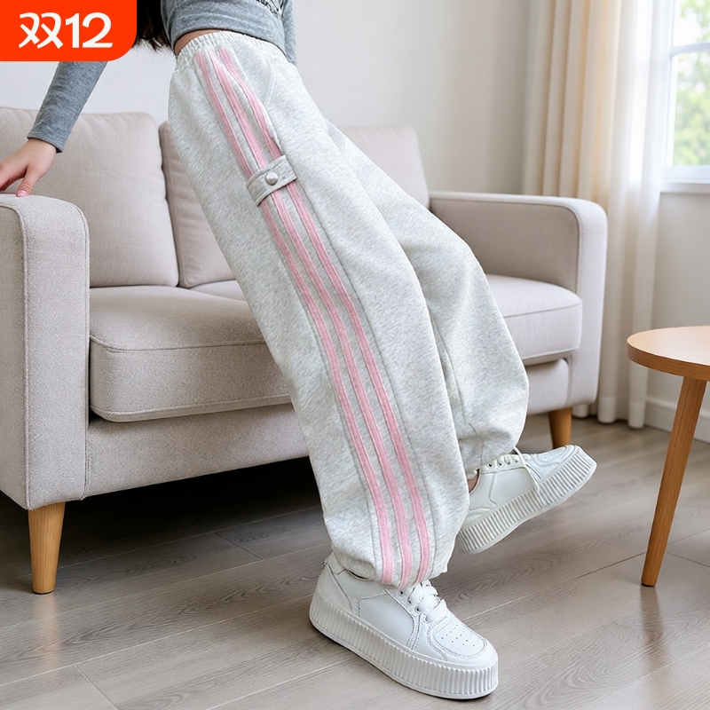 女童裤子秋冬季2025新款女大童休闲裤卫裤儿童阔腿裤加绒运动长裤