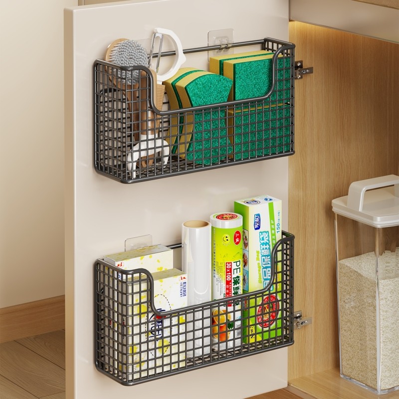 橱柜壁挂式置物篮橱柜门内侧保鲜膜置物架冰箱侧垃圾袋挂篮收纳盒