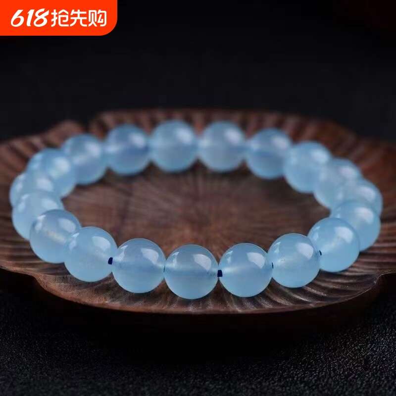 爆款仿冰种海蓝宝手链手串冰透种水晶蓝色蓝宝石珠子收藏级老矿