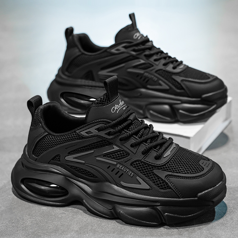 男鞋秋季冬季厚底厨房防滑休闲运动耐磨上班工作黑武士老爹劳保鞋