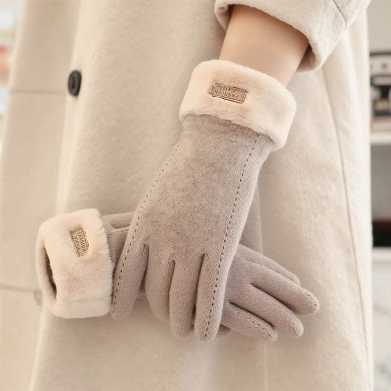 羊绒手套女士秋冬季2025新款骑行加绒加厚防风保暖可触屏灰色骑车