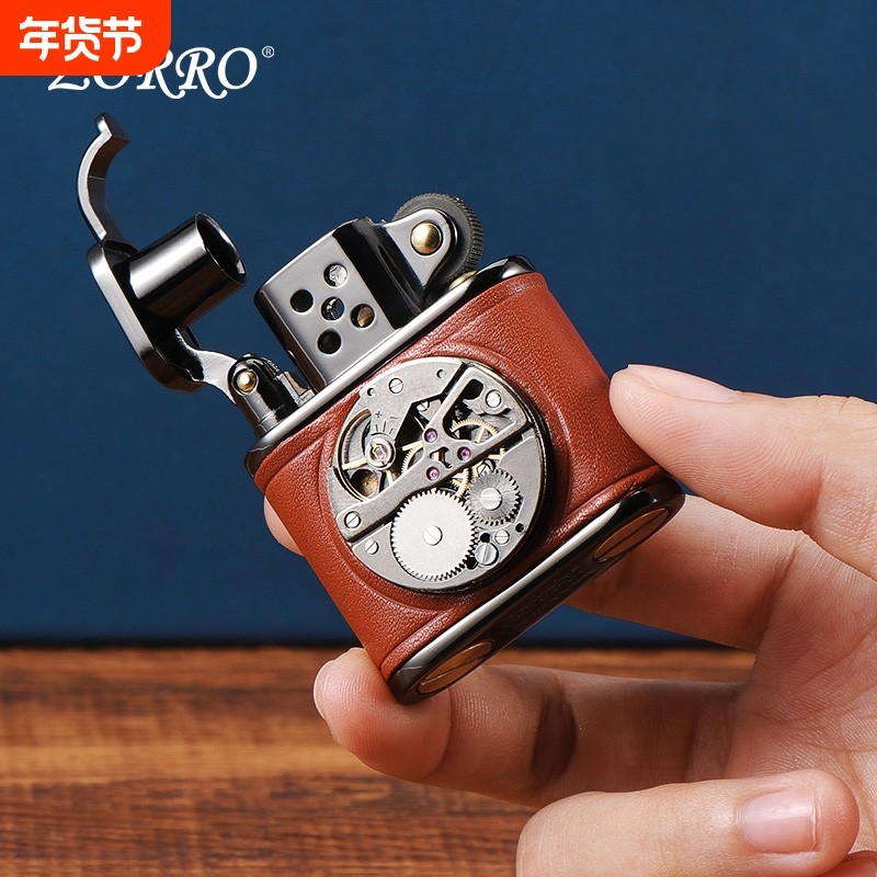 ZORRO佐罗机械表芯高档皮质情侣煤油防风打火机男士生日礼物朋友