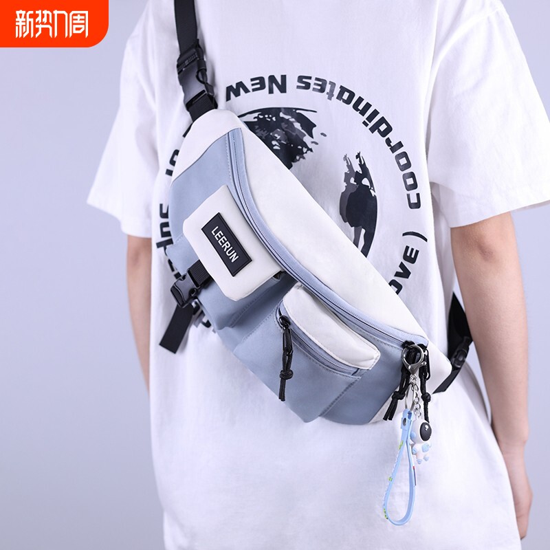 潮酷斜挎包男胸包潮流学生单肩包休闲男士腰包随身包防水可放尼龙