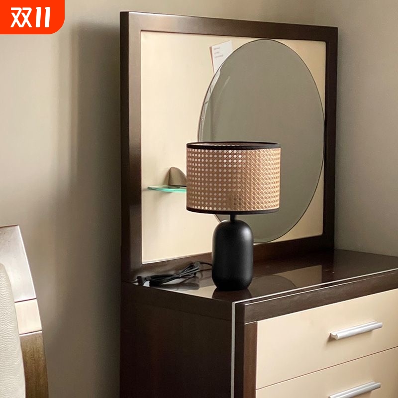 复古侘寂风藤编台灯卧室美式中式复古中古轻奢客厅边柜装饰床头灯