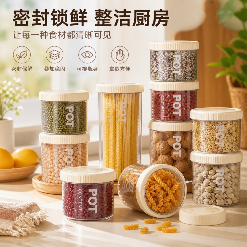高透密封罐五谷杂粮厨房收纳叠放稳固防潮保鲜干货零食塑料储物盒