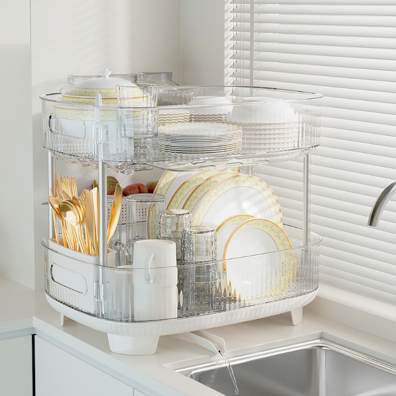 厨房台面沥水碗架碗筷碟餐具收纳沥水架碗盘PET多功能碗架置物架