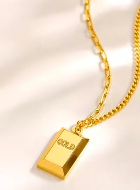 暴富小金砖仿足金999黄金项链镀18K小金条黄金锁骨项链金条链送礼