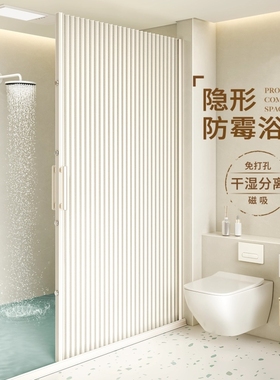 浴室隐形浴帘卫生间遮挡折叠高档无轨磁吸防水淋浴干湿分离隔断帘