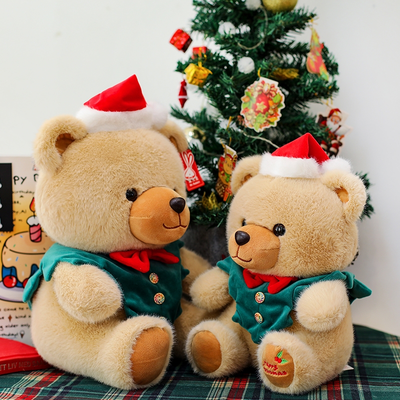 可爱软萌圣诞系列坐姿穿衣小熊毛绒玩偶女孩睡觉抱枕床伴摆件娃娃