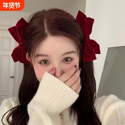 秋冬新款立体丝绒蝴蝶结发夹顶夹刘海夹韩式公主风两侧对夹发饰女