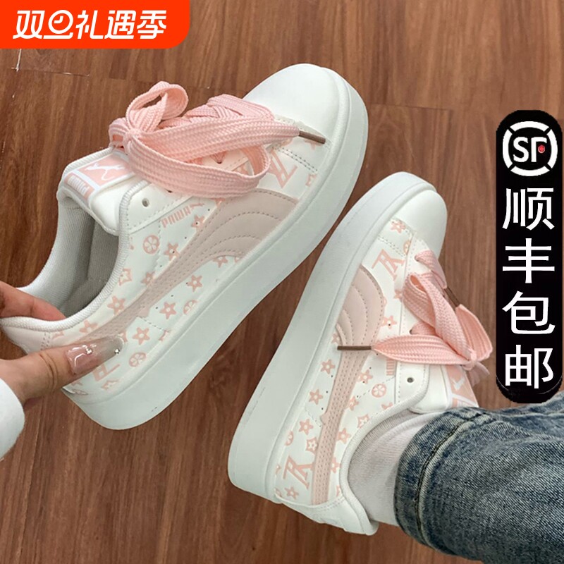 原创学生党复古滑板鞋女ins百搭小众面包鞋漫行休闲潮鞋圆头浅口