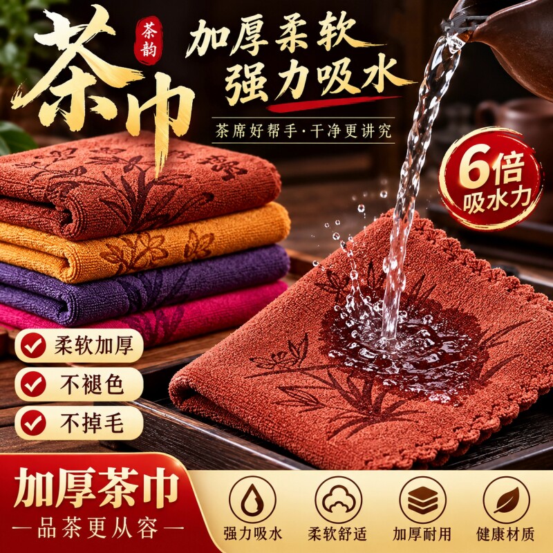 功夫茶巾高档茶布吸水加厚茶具毛巾茶几茶桌布禅意抹布垫茶台配件