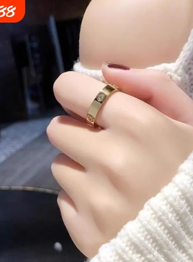 钉子戒指男女18K玫瑰金love满天星情侣对戒指环黄金白金窄版宽版