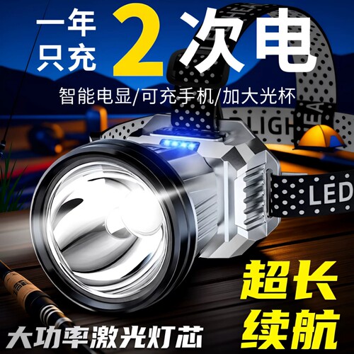 头灯头戴式强光充电超亮钓鱼专用超长续航锂电手电筒矿灯感应夜钓