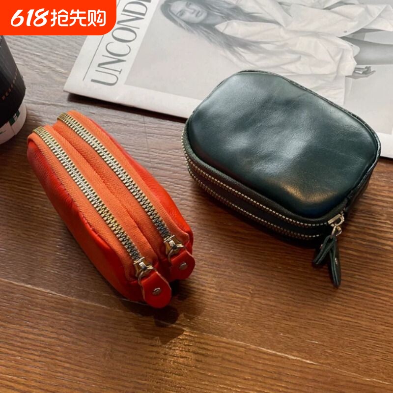 复古油蜡皮零钱包迷你拉链小钱包口红耳机钥匙日式便携收纳包硬币