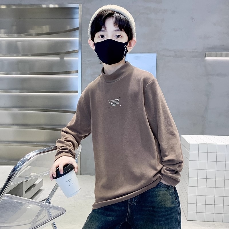 儿童装男童半高领T恤秋冬款2025新款潮中大童男孩德绒保暖打底衫