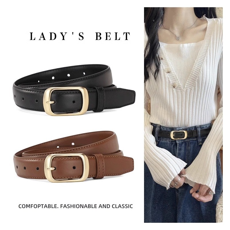 皮带女士2024真皮配牛仔裤腰带新款女式时尚百搭黑色装饰女款金属