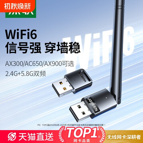 绿联WiFi6双频网卡 USB外接无线网卡笔电外置千兆网卡5G双频免驱