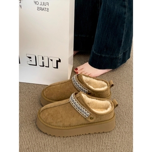 雪地靴子棉鞋 孕妇一脚蹬半拖鞋 女外穿2025秋冬新款 厚底包头棉拖鞋