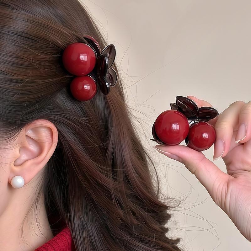 樱桃小抓夹羊毛卷发饰碎发夹女2025新款高端半扎后脑勺刘海夹侧边