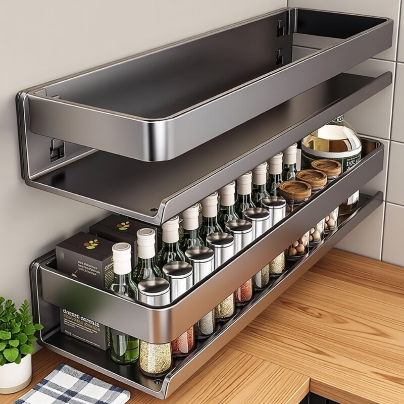 厨房置物架调料架多功能调味料盒罐收纳架子壁挂调味品分层免打孔