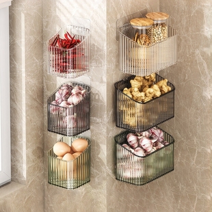 厨房置物架葱姜蒜调料免打孔壁挂式 收纳筐收纳篮收纳盒多功能柜门