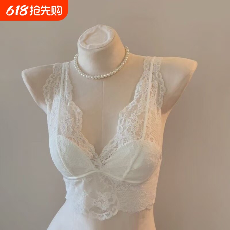 法式蕾丝内衣小胸聚拢无钢圈打底内搭外穿背心文胸罩套装龙心同款
