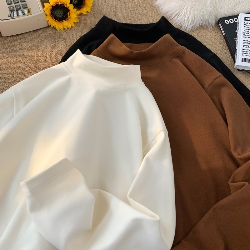 打底衫男款白色重磅半高领德绒秋冬2025新款卫衣修身内搭长袖t恤