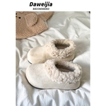 白色加绒加厚复古雪地棉鞋女2025新款冬季厚底保暖外穿勃肯毛毛鞋