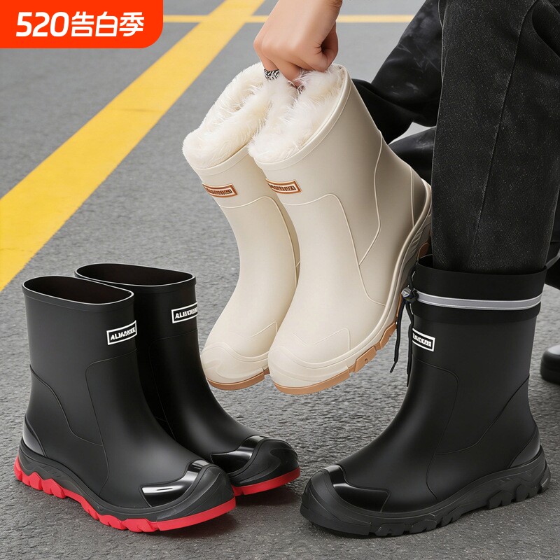 新款大码雨鞋情侣中筒时尚防水户外雨林徒步防滑舒适加绒保暖雨靴