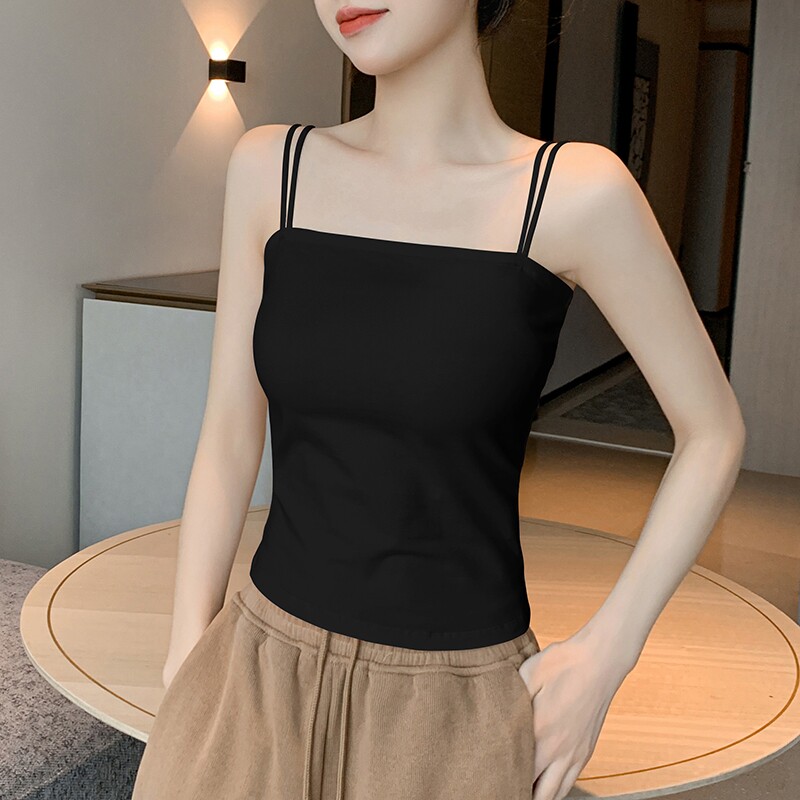 黑色吊带背心女内搭带胸垫2026美背文胸一体外穿纯棉打底上衣白色
