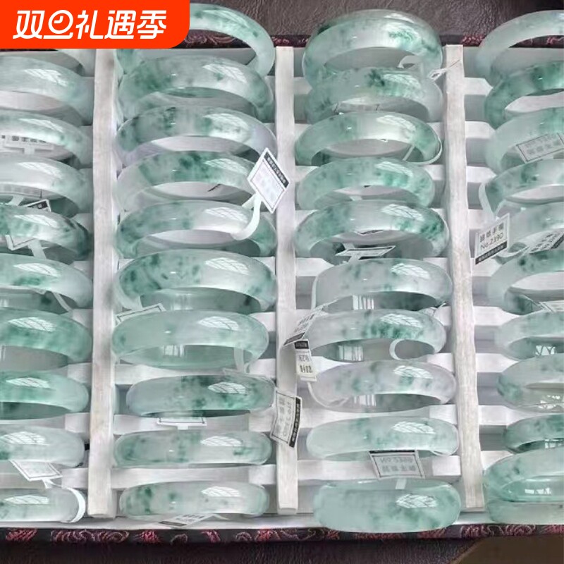 冰种冰透飘花玉镯子石英岩高冰手镯翡翠色女款扁镯独龙玉平替正品