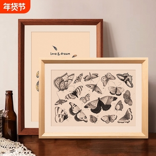 复古画框架装裱仿木质相框挂墙四4k8k水彩素描a3a4纸油画拼图相框