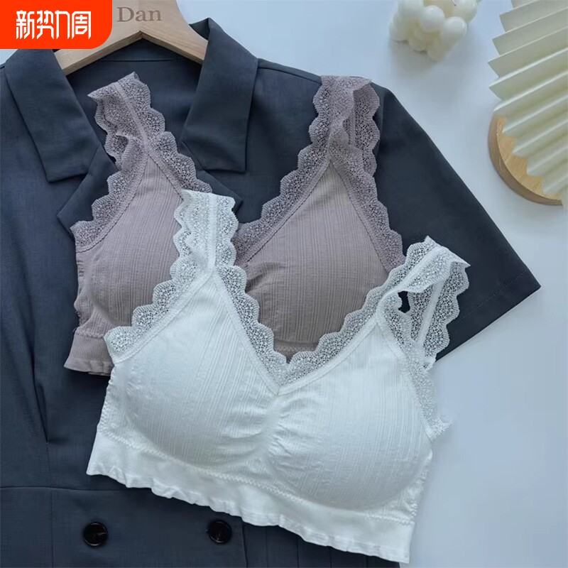 抹胸透气无钢圈内衣女背心式蕾丝性感小胸美背内搭运动文胸罩聚拢