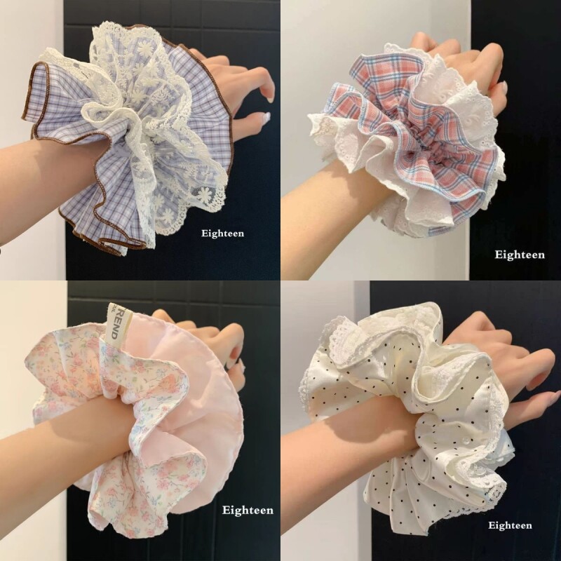 韩系蕾丝边大肠圈2026新款发圈洋气头圈发绳女波点缎面双层蓝色