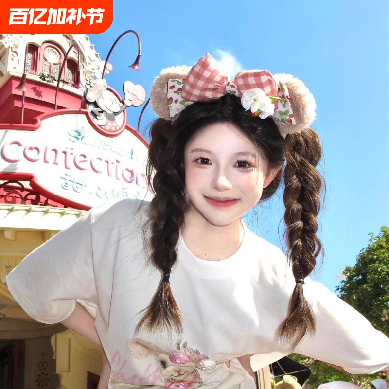 草莓雪莉玫迪士尼发箍可爱甜美蝴蝶结头箍洗脸压发游乐园拍照发饰