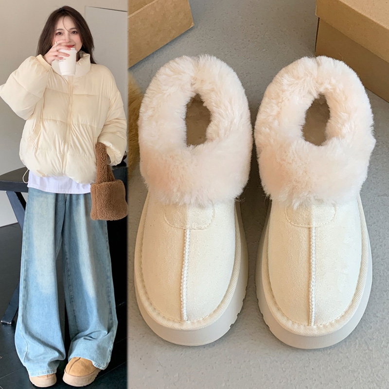 白色厚底皮毛一体保暖雪地靴子女鞋2025新款秋冬季加绒加厚毛毛鞋