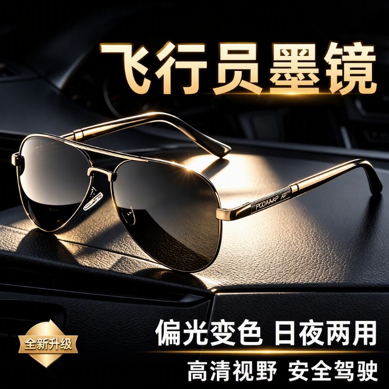 偏光太阳眼镜男款防紫外线墨镜开车专用变色钓鱼日夜两用飞行员