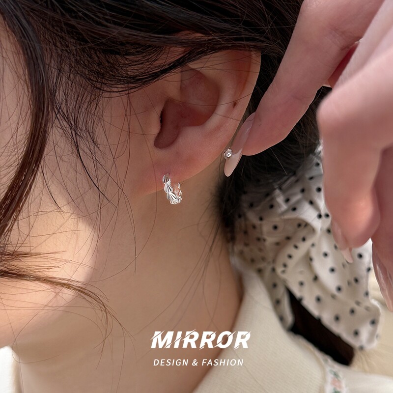 小麋人925纯银车花爱心耳扣女耳环耳饰时尚个性ins风气质简约新