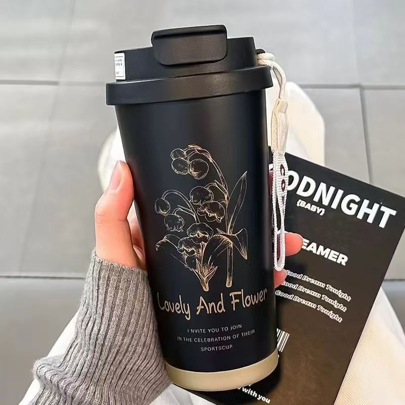 铃兰水杯316不锈钢保温杯高颜值学生户外便携提绳保冷吸管杯