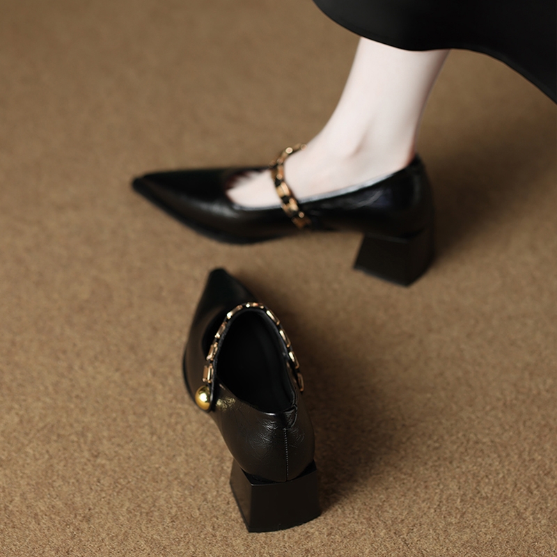 羊皮版绝美气质法式尖头高跟秋鞋女2025秋款秋季玛丽珍配裙子单鞋