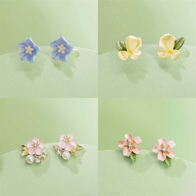 普鲁士蓝山茶 春夏新款花朵耳钉小巧精致甜美气质耳环无耳洞耳夹