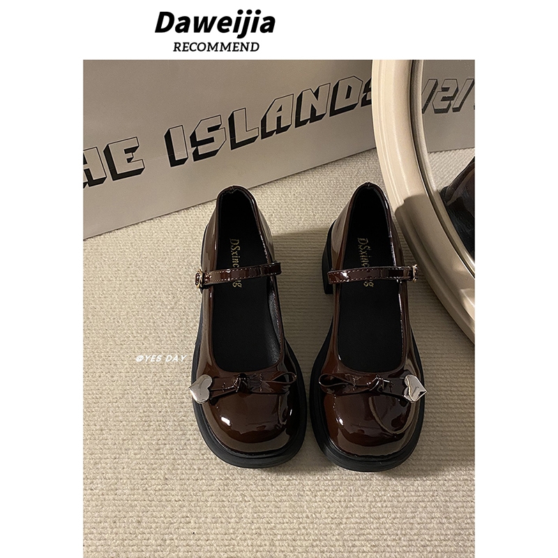 YesDay暗黑少女蝴蝶结圆头JK玛丽珍小皮鞋粗跟单鞋增高显瘦高跟鞋